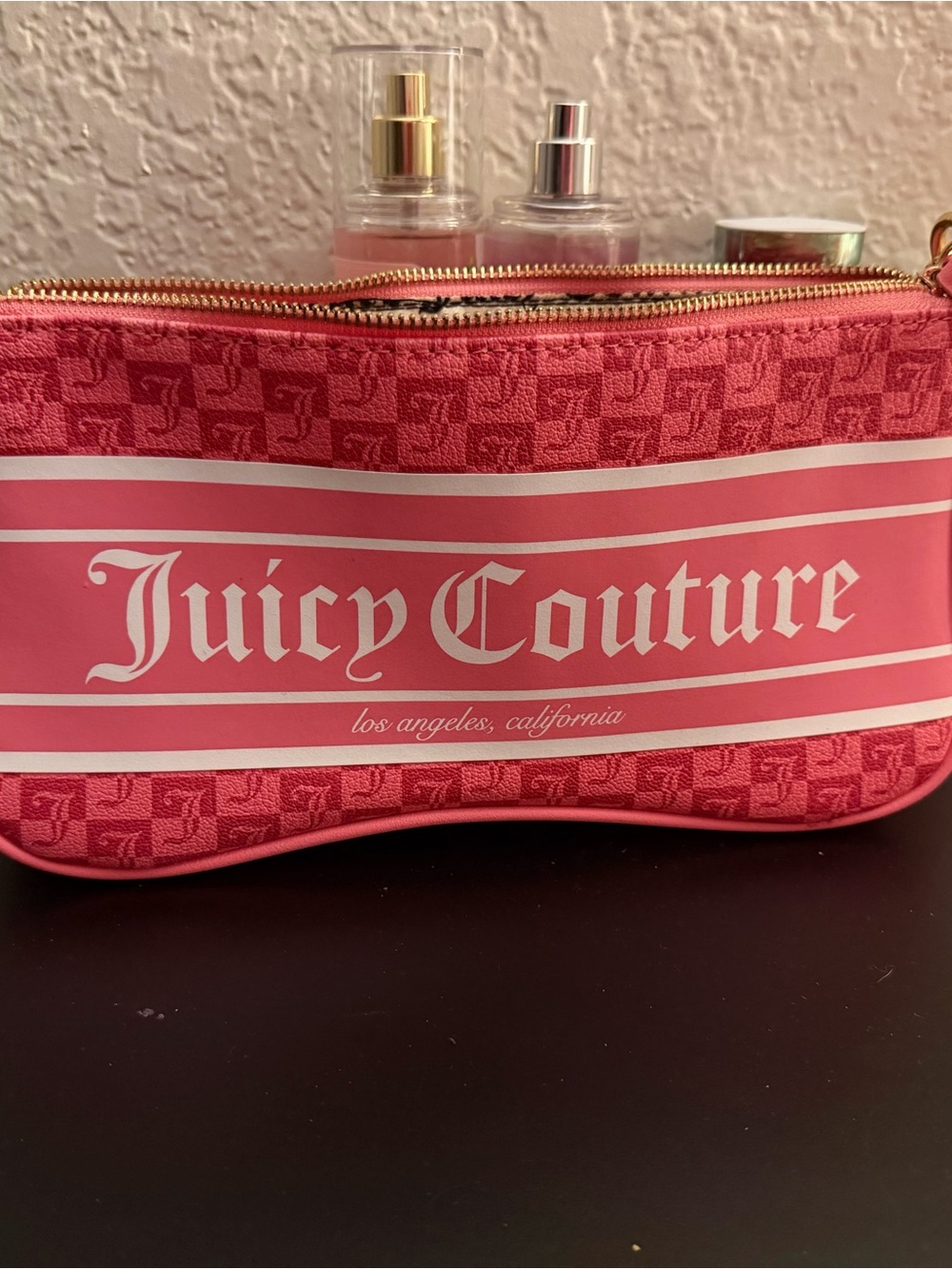 Juicy Couture Pink Logo Stripe Cosmetic Pouch